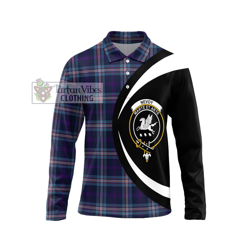 Nevoy Tartan Long Sleeve Polo Shirt with Family Crest Circle Style Unisex - Tartan Vibes Clothing