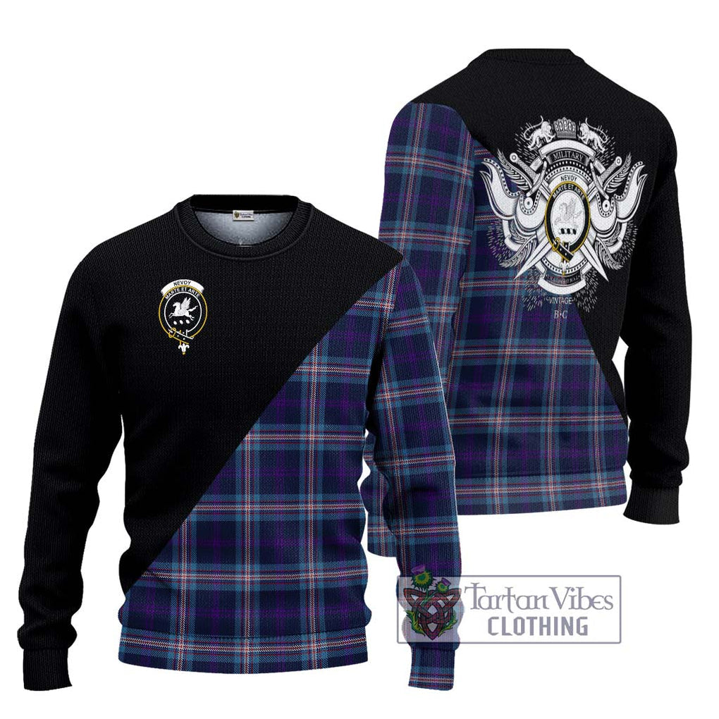 Nevoy Tartan Knitted Sweater with Family Crest and Military Logo Style Unisex - Tartanvibesclothing Shop