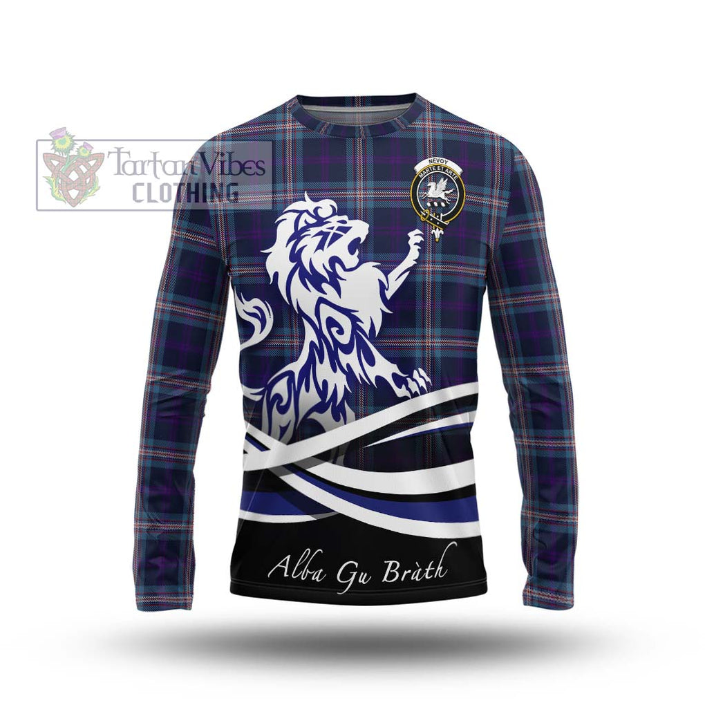 Nevoy Tartan Long Sleeve T-Shirt with Alba Gu Brath Regal Lion Emblem Unisex - Tartanvibesclothing Shop