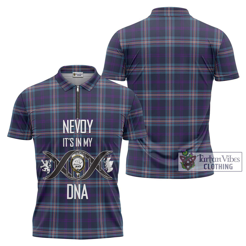 Nevoy Tartan Zipper Polo Shirt with Family Crest DNA In Me Style Unisex - Tartanvibesclothing Shop