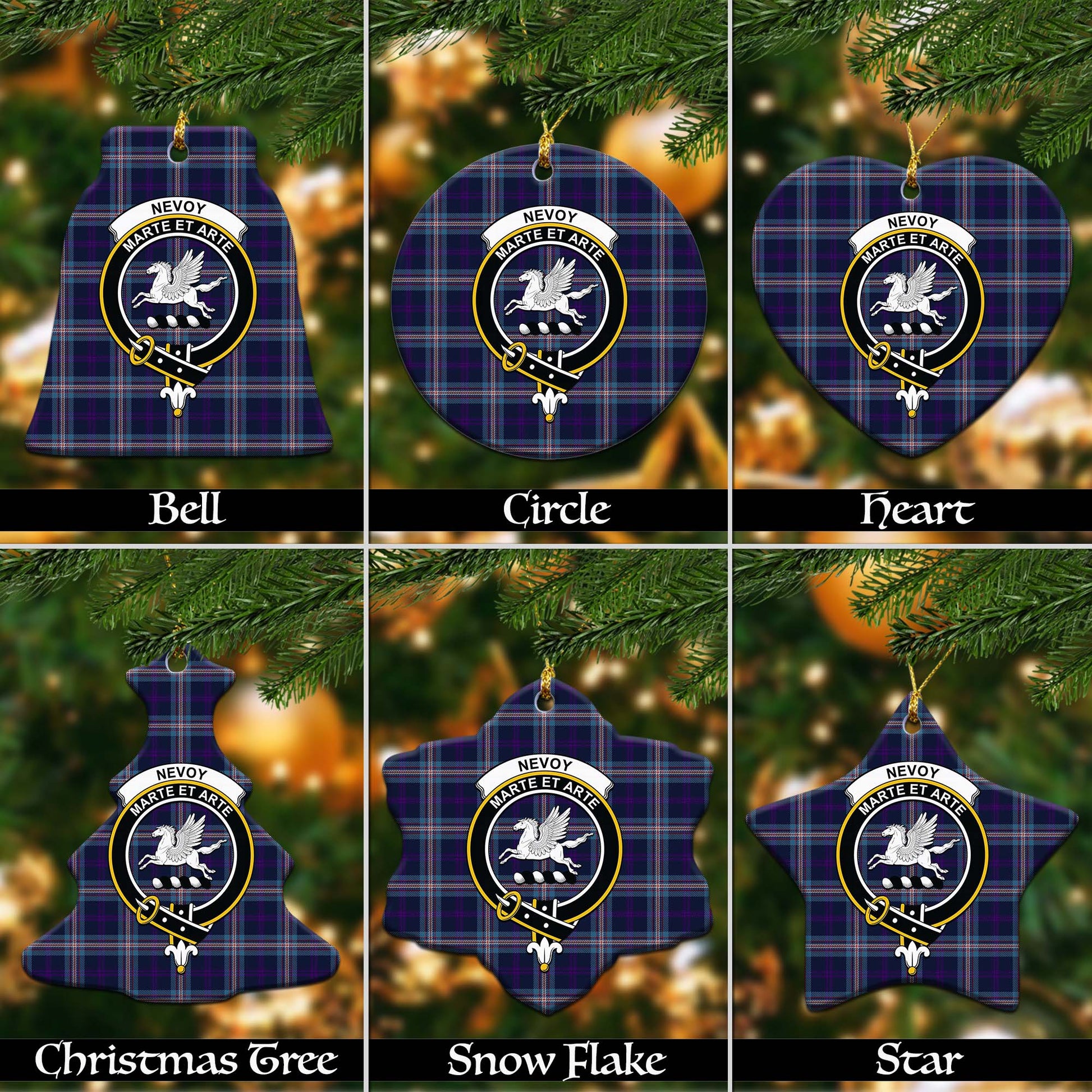 Nevoy Tartan Christmas Ornaments with Family Crest - Tartanvibesclothing