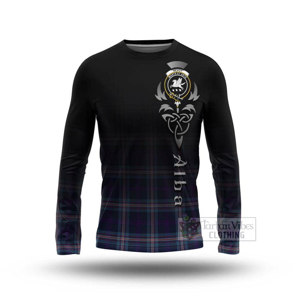 Tartan Vibes Clothing Nevoy Tartan Long Sleeve T-Shirt Featuring Alba Gu Brath Family Crest Celtic Inspired