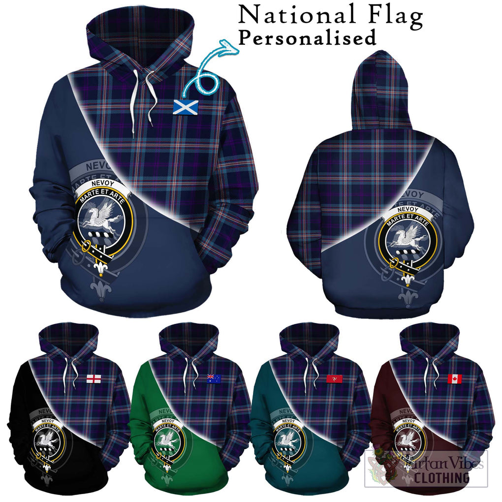 Nevoy Tartan Hoodie with Personalised National Flag and Family Crest Half Style Zip Hoodie - Tartanvibesclothing Shop