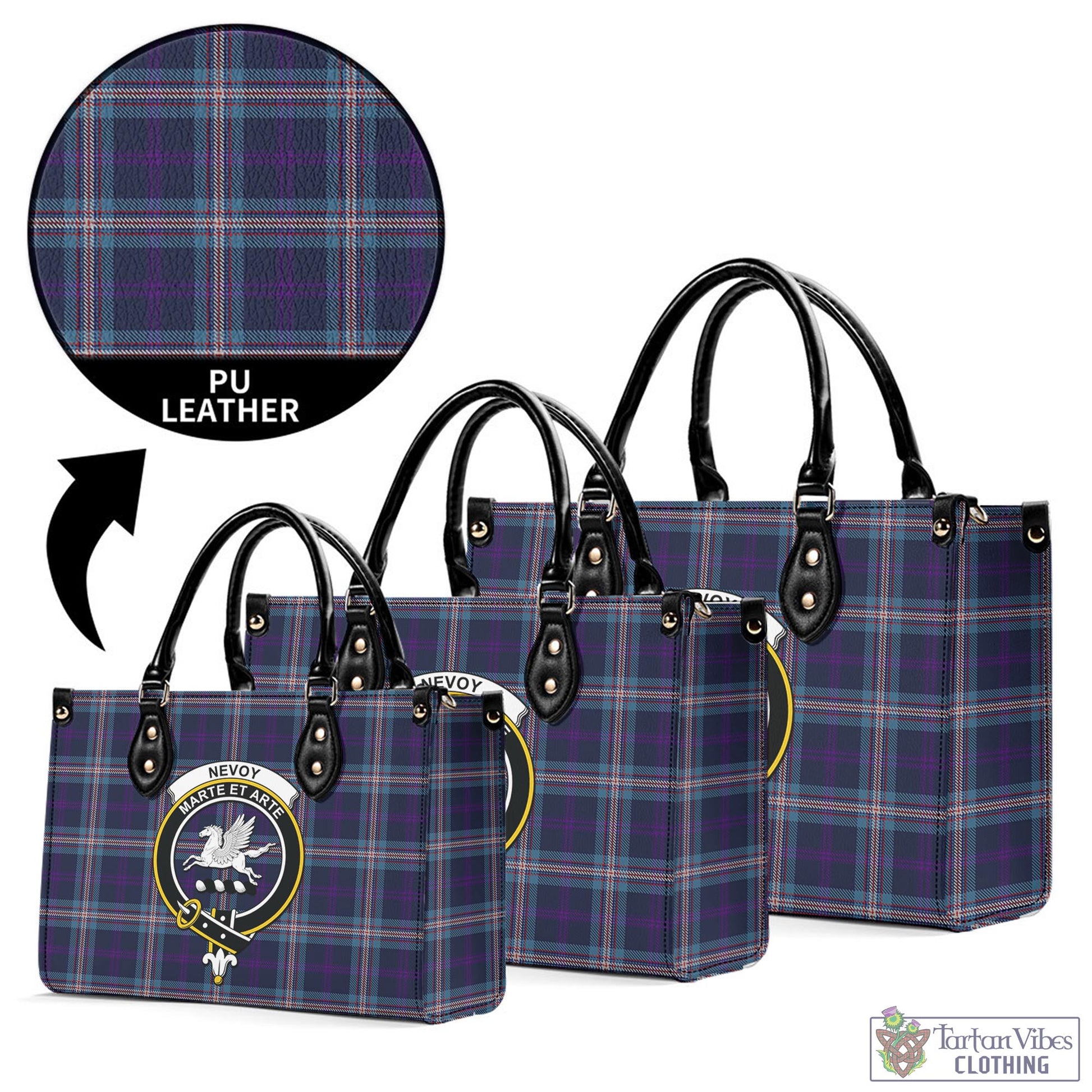 Tartan Vibes Clothing Nevoy Tartan Luxury Leather Handbags with Family Crest