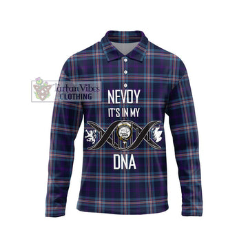 Nevoy Tartan Long Sleeve Polo Shirt with Family Crest DNA In Me Style