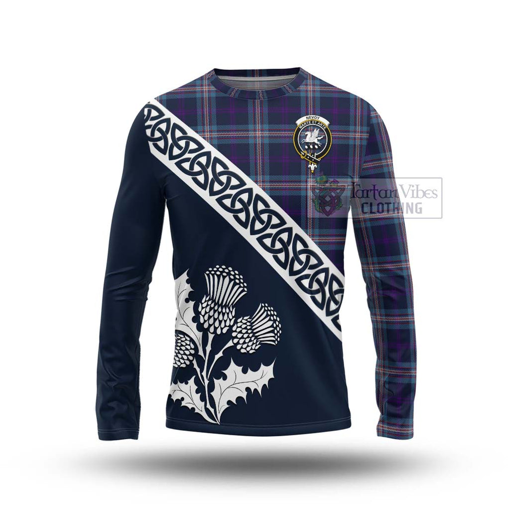 Tartan Vibes Clothing Nevoy Tartan Long Sleeve T-Shirt Featuring Thistle and Scotland Map