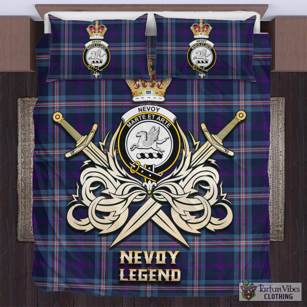 Tartan Vibes Clothing Nevoy Tartan Bedding Set with Clan Crest and the Golden Sword of Courageous Legacy