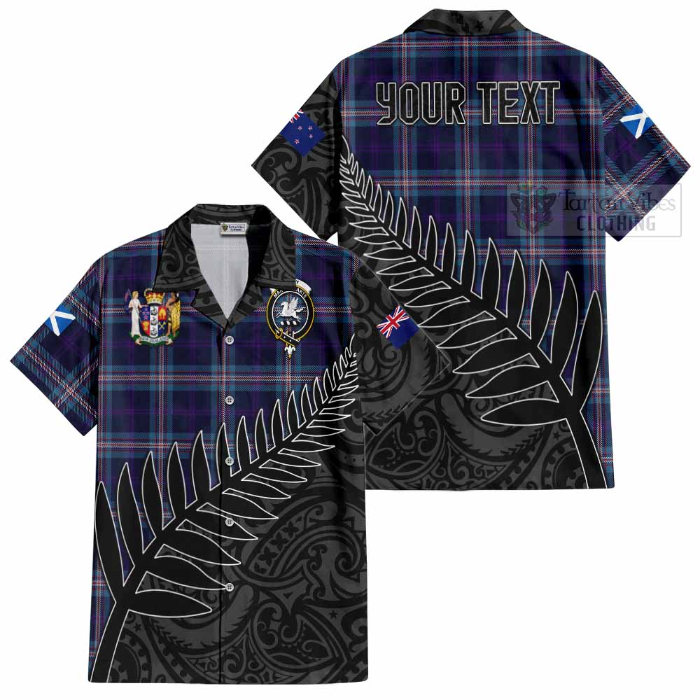 Tartan Vibes Clothing Nevoy Crest Tartan Short Sleeve Button Shirt with New Zealand Silver Fern Half Style