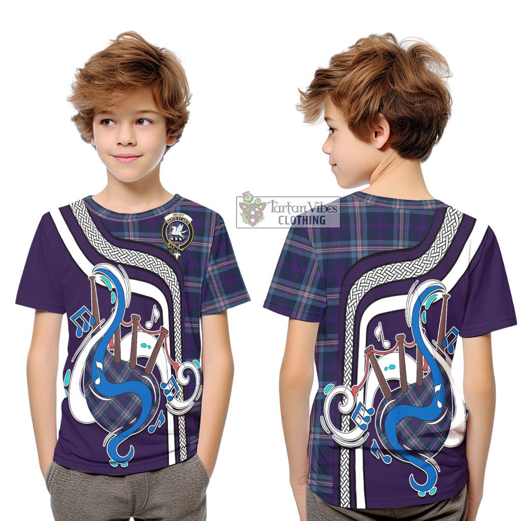 Tartan Vibes Clothing Nevoy Tartan Kid T-Shirt with Epic Bagpipe Style