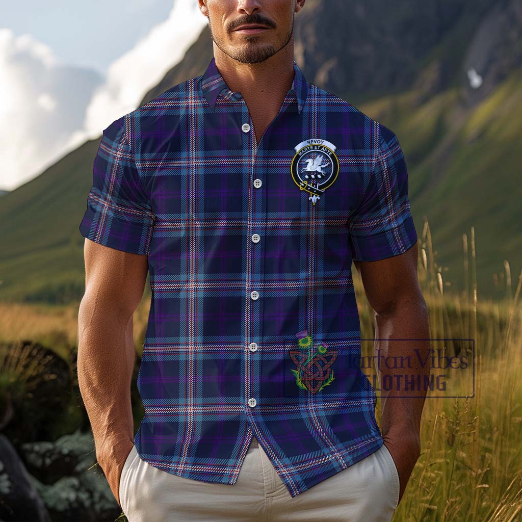 Tartan Vibes Clothing Nevoy Tartan Cotton Hawaiian Shirt with Family Crest