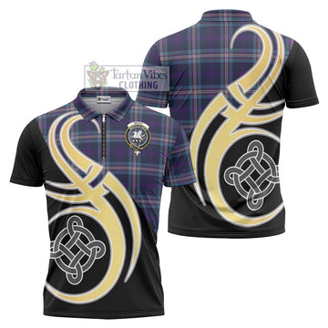 Nevoy Tartan Zipper Polo Shirt with Family Crest and Celtic Symbol Style