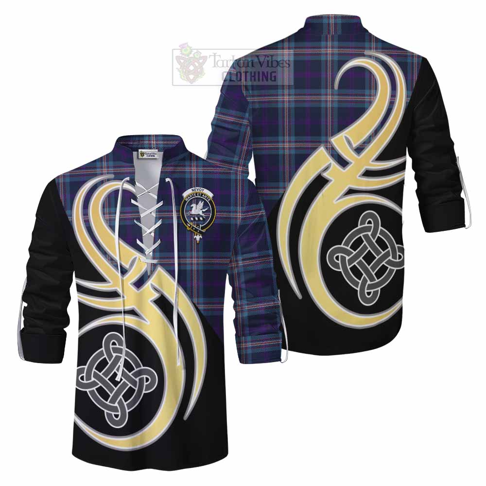 Tartan Vibes Clothing Nevoy Tartan Ghillie Kilt Shirt with Family Crest and Celtic Symbol Style