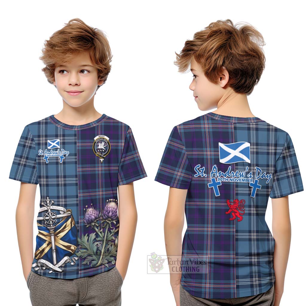 Tartan Vibes Clothing Nevoy Tartan Kid T-Shirt Happy St. Andrew's Day Half Tartan Style