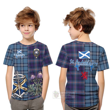 Nevoy Tartan Kid T-Shirt Happy St. Andrew's Day Half Tartan Style