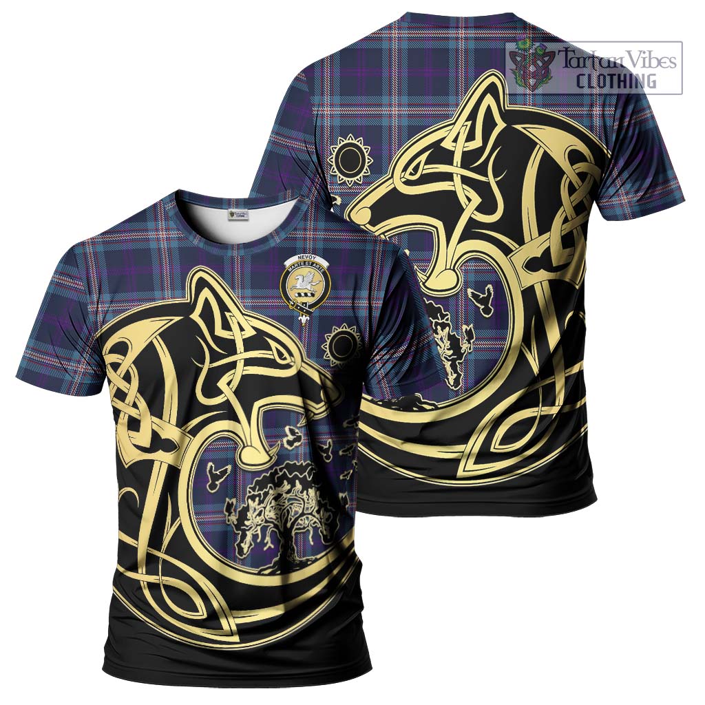 Tartan Vibes Clothing Nevoy Tartan T-Shirt with Family Crest Celtic Wolf Style