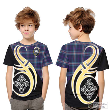 Nevoy Tartan Kid T-Shirt with Family Crest and Celtic Symbol Style