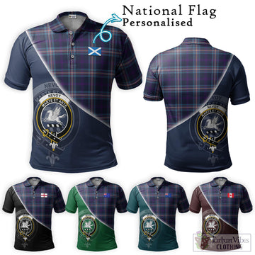 Nevoy Tartan Polo Shirt with Personalised National Flag and Family Crest Half Style