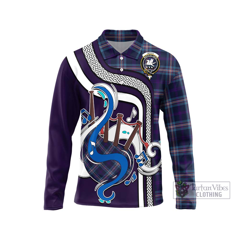 Tartan Vibes Clothing Nevoy Tartan Long Sleeve Polo Shirt with Epic Bagpipe Style