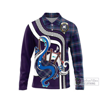 Nevoy Tartan Long Sleeve Polo Shirt with Epic Bagpipe Style