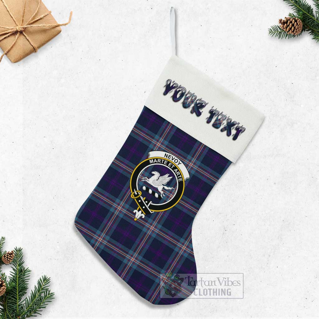 Tartan Vibes Clothing Nevoy Tartan Family Crest Christmas Stocking with Personalized Text