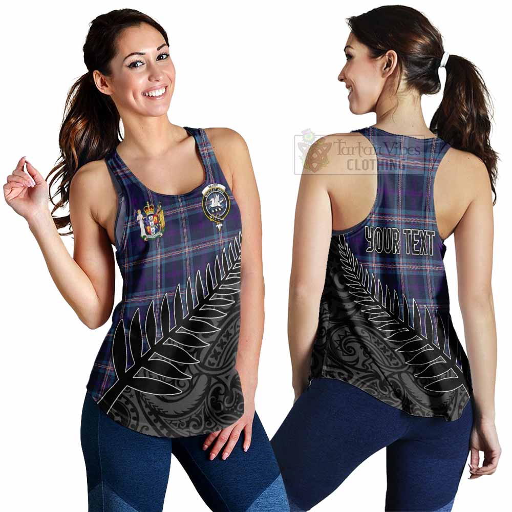 Tartan Vibes Clothing Nevoy Crest Tartan Women's Racerback Tanks with New Zealand Silver Fern Half Style