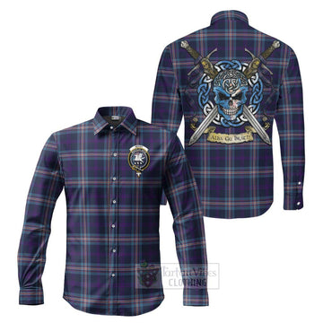 Nevoy Tartan Long Sleeve Button Shirt with Family Crest Celtic Skull Style