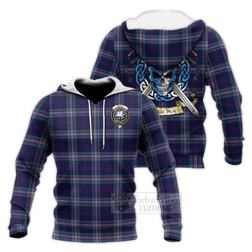 Nevoy Tartan Knitted Hoodie with Family Crest Celtic Skull Style