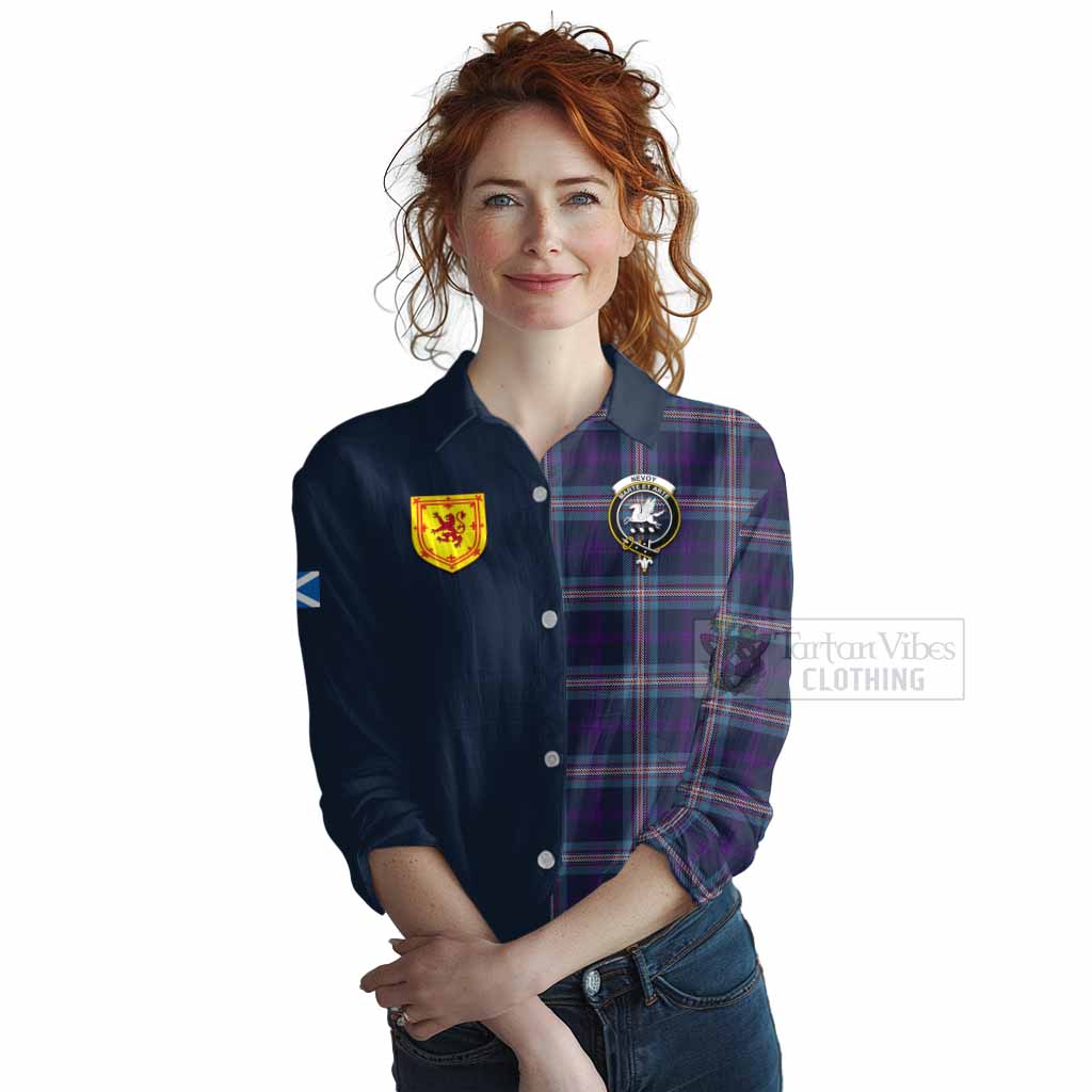 Tartan Vibes Clothing Nevoy Tartan Women's Casual Shirt Alba with Scottish Lion Royal Arm Half Style