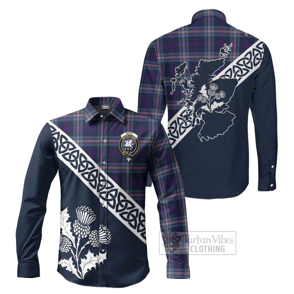 Tartan Vibes Clothing Nevoy Tartan Long Sleeve Button Shirt Featuring Thistle and Scotland Map