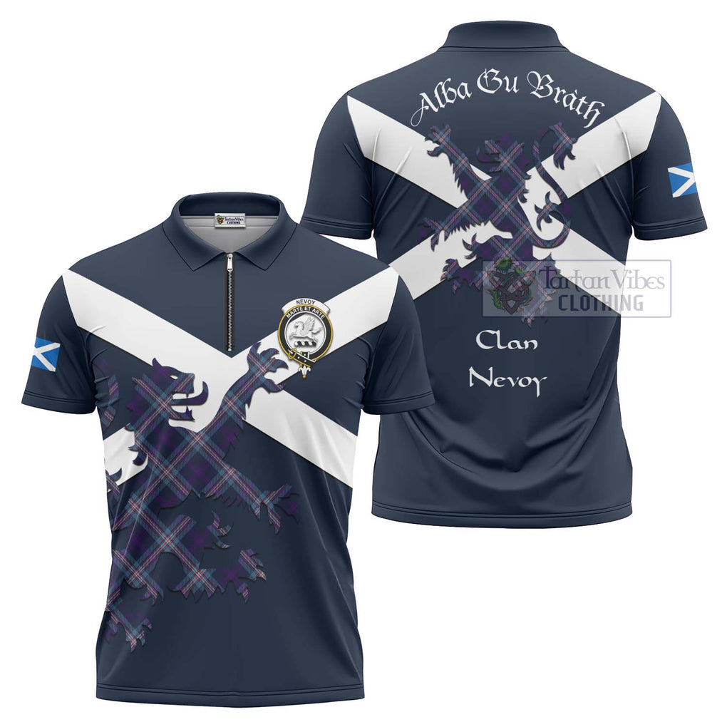 Tartan Vibes Clothing Nevoy Tartan Lion Rampant Zipper Polo Shirt – Proudly Display Your Heritage with Alba Gu Brath and Clan Name