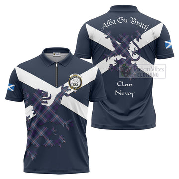 Nevoy Tartan Lion Rampant Zipper Polo Shirt Proudly Display Your Heritage with Alba Gu Brath and Clan Name