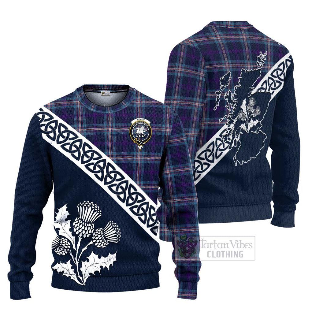 Tartan Vibes Clothing Nevoy Tartan Knitted Sweater Featuring Thistle and Scotland Map