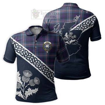 Nevoy Tartan Polo Shirt Featuring Thistle and Scotland Map