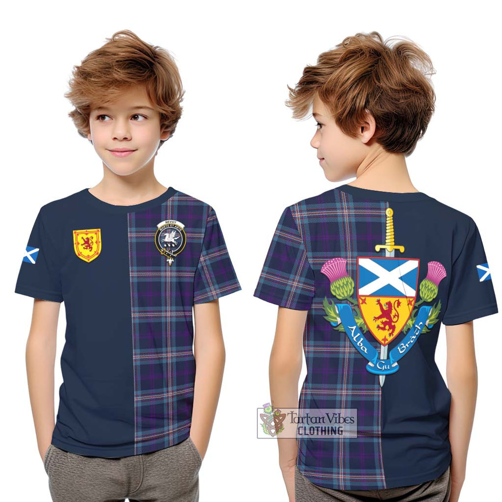 Tartan Vibes Clothing Nevoy Tartan Kid T-Shirt with Scottish Lion Royal Arm Half Style