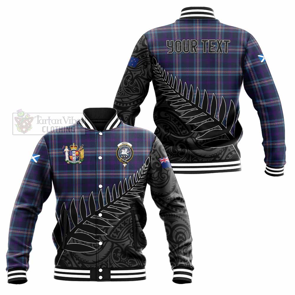 Tartan Vibes Clothing Nevoy Crest Tartan Baseball Jacket with New Zealand Silver Fern Half Style