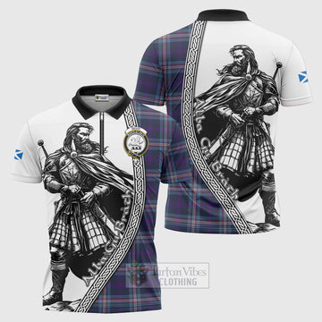 Nevoy Tartan Clan Crest Zipper Polo Shirt with Highlander Warrior Celtic Style