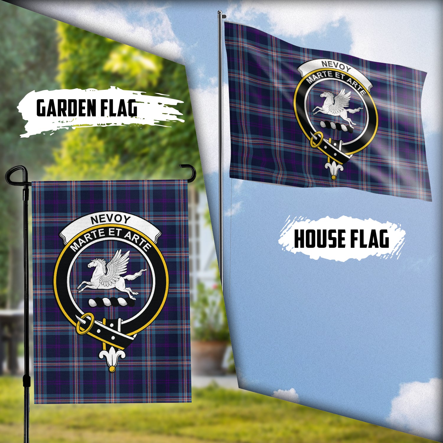 Nevoy Tartan Flag with Family Crest Garden Flag (Vertical) - Tartan Vibes Clothing