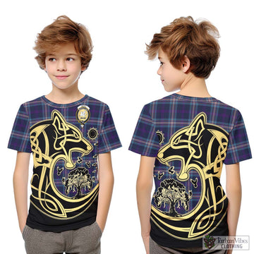 Nevoy Tartan Kid T-Shirt with Family Crest Celtic Wolf Style
