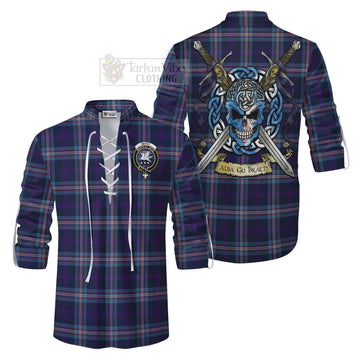 Nevoy Tartan Ghillie Kilt Shirt with Family Crest Celtic Skull Style