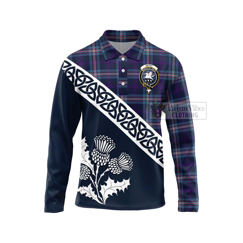 Tartan Vibes Clothing Nevoy Tartan Long Sleeve Polo Shirt Featuring Thistle and Scotland Map