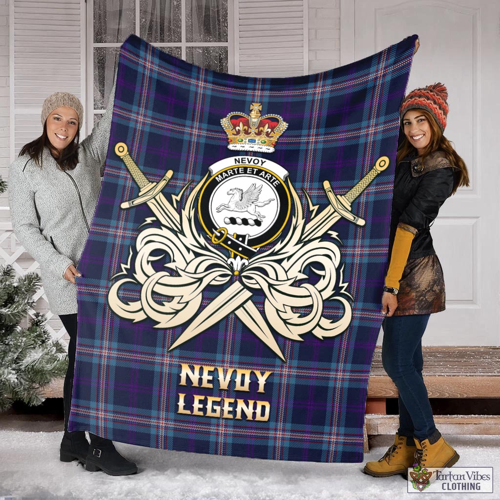 Tartan Vibes Clothing Nevoy Tartan Blanket with Clan Crest and the Golden Sword of Courageous Legacy