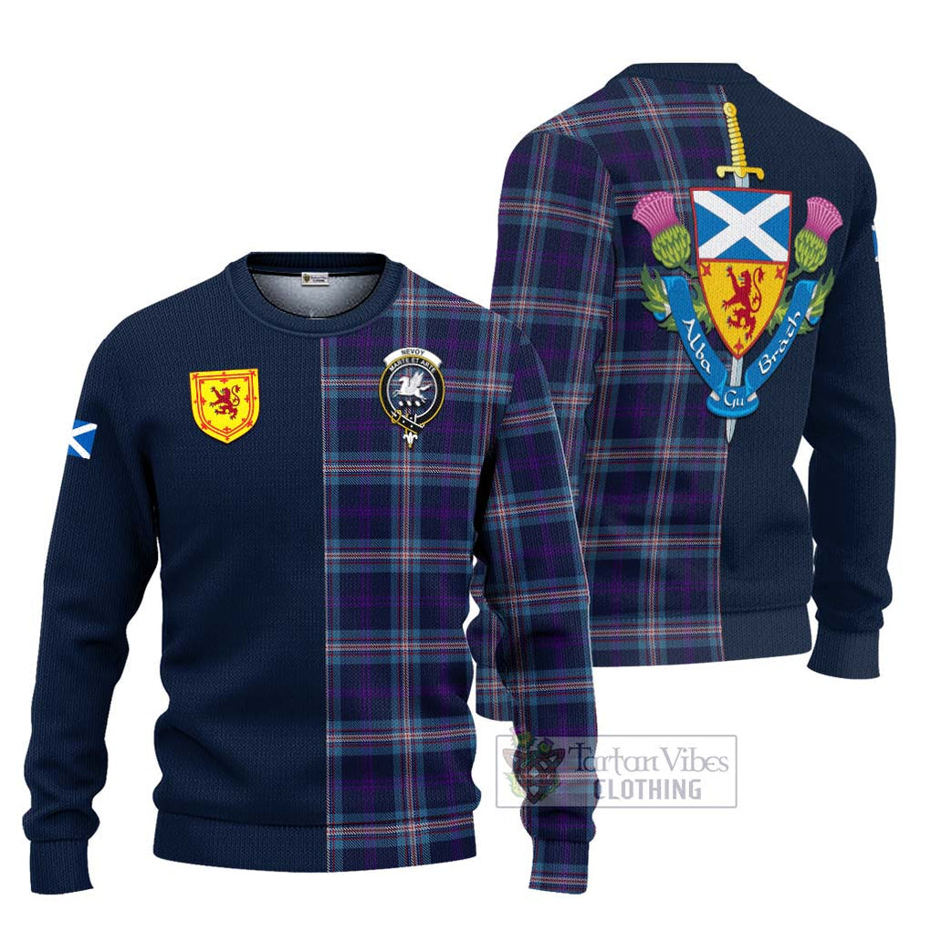 Tartan Vibes Clothing Nevoy Tartan Knitted Sweater with Scottish Lion Royal Arm Half Style