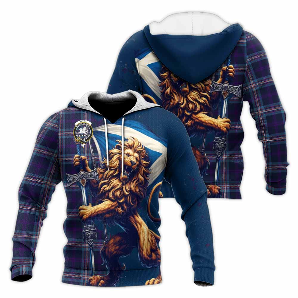 Tartan Vibes Clothing Nevoy Tartan Family Crest Knitted Hoodie with Scottish Majestic Lion