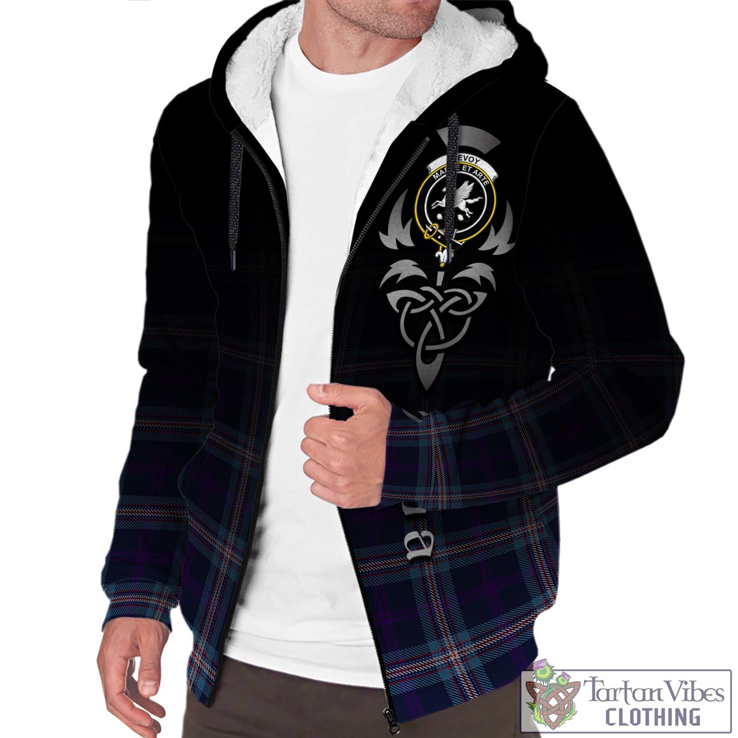 Tartan Vibes Clothing Nevoy Tartan Sherpa Hoodie Featuring Alba Gu Brath Family Crest Celtic Inspired