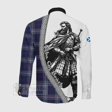 Nevoy Tartan Clan Crest Long Sleeve Button Shirt with Highlander Warrior Celtic Style