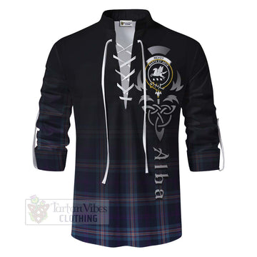 Nevoy Tartan Ghillie Kilt Shirt Featuring Alba Gu Brath Family Crest Celtic Inspired