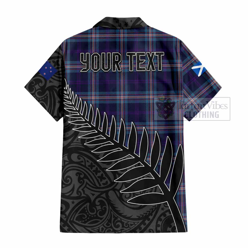 Tartan Vibes Clothing Nevoy Crest Tartan Short Sleeve Button Shirt with New Zealand Silver Fern Half Style