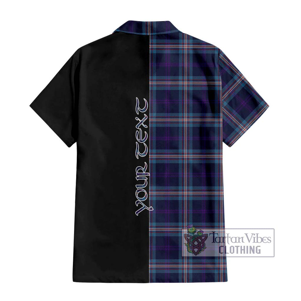 Nevoy Tartan Short Sleeve Button Shirt with Family Crest and Half Of Me Style - Tartanvibesclothing Shop