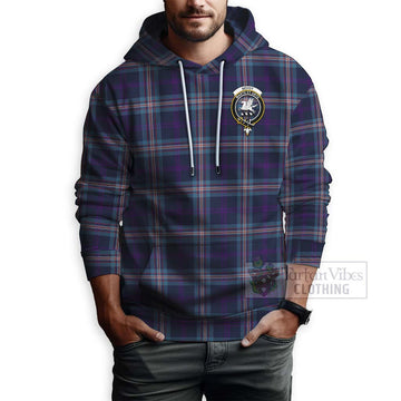 Nevoy Tartan Hoodie with Family Crest and Bearded Skull Holding Bottles of Whiskey