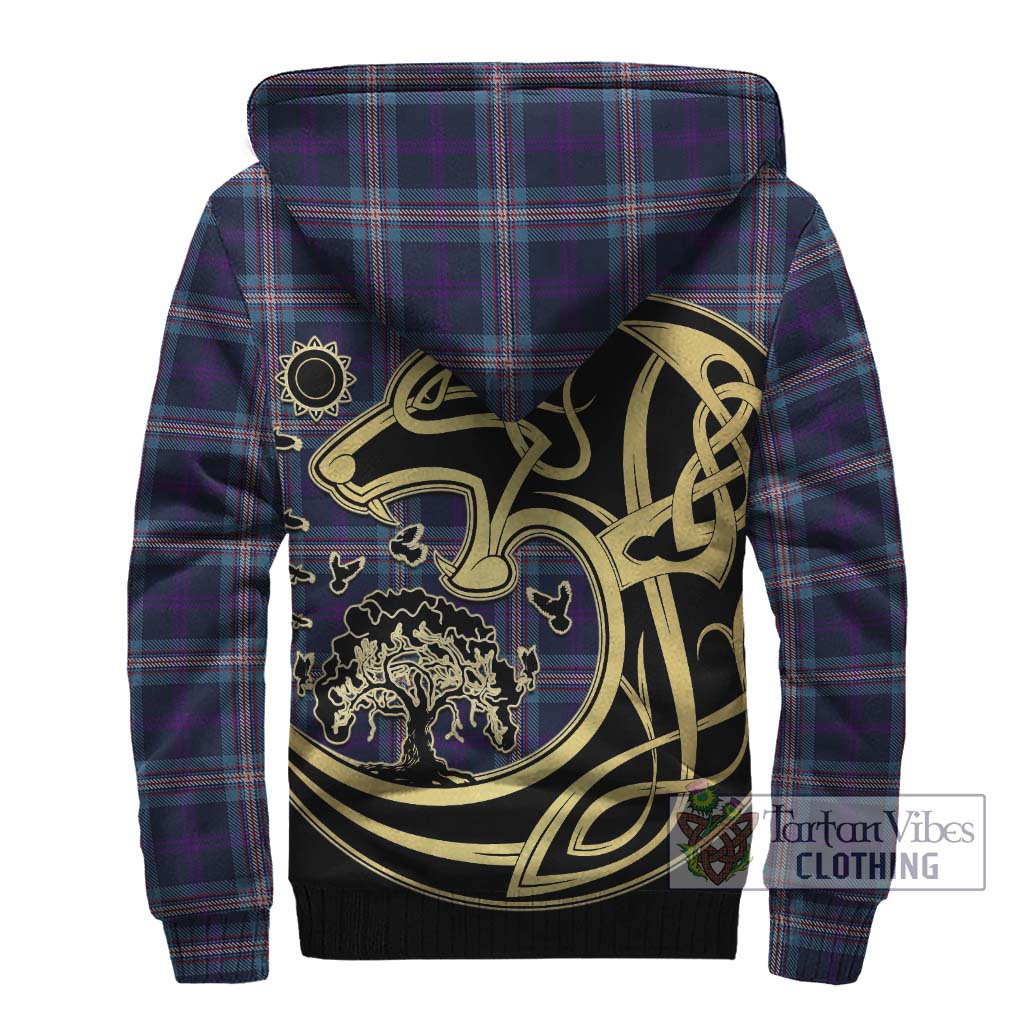 Tartan Vibes Clothing Nevoy Tartan Sherpa Hoodie with Family Crest Celtic Wolf Style